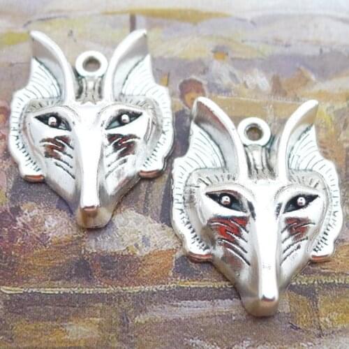 4pcs/Lot 24x30mm Wolf Head Alloy Charms Antique Silver Color Pendants for DIY Jewelry Making Charm