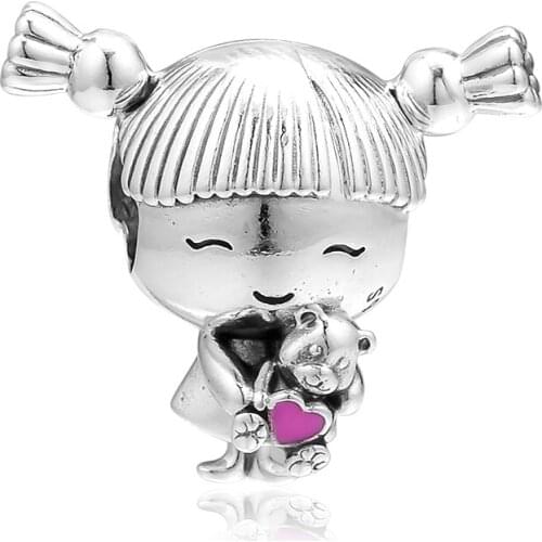 Charms 925 Silver Original Fit Pandora Bracelets Sterling Silver Girl with Pigtails Charm Beads for Women diy Jewelry