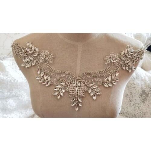 Luxury Rhinestone Crystal Applique Collar For Bridal Accessories Wedding Dress Sash Haute Couture Costume Embellishment