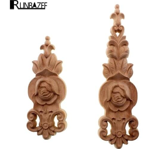 RUNBAZEF Vintage Unpainted Decorative Wood Carved Decal Corner Floral Onlay Applique Frame Doors Cabinet Furniture Figurines