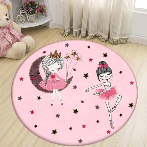 Gray Round Kids Room Rug clock numbers girl heart educational carpet