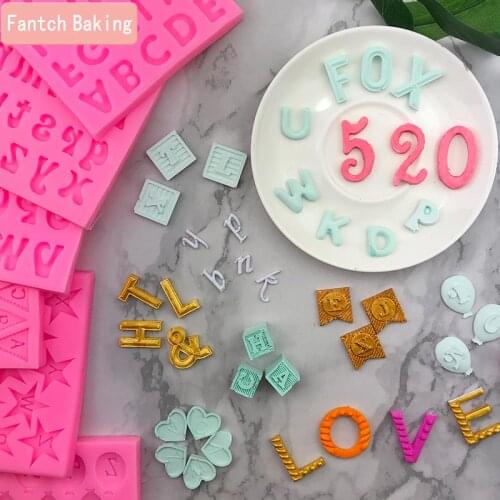 Many Lovely English Letter Number Silicone Mold Cupcake Jelly Candy Fondant Cake Decoration Baking Tool Chocolate Figure Moulds