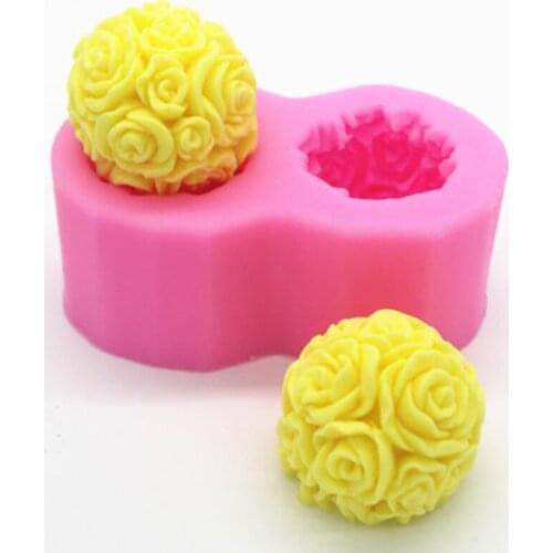 2-Cavity Silicone Candle Mold 3D Rose Ball Aromatherapy Soap Candle Mould Handmade DIY Resin Craft Decoration Home Tool Supplies