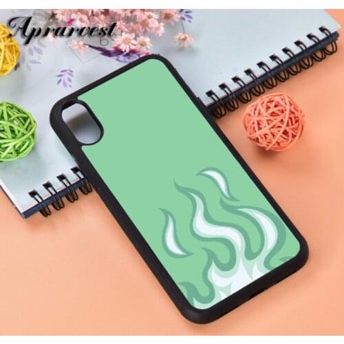 Aprarvest Flame green Silicone Rubber Phone Case Cover For iPhone 6 6S 7 8 PLUS X XS XR 11 12 MINI PRO MAX