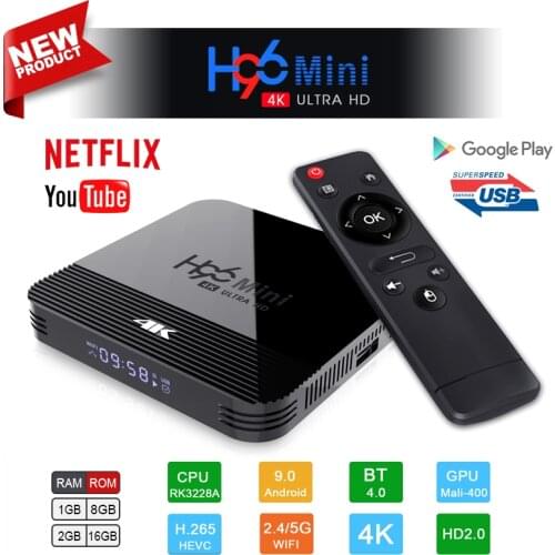 H96 Mini H8 Android 9.0 Smart IP TV Box 2GB 16GB 2.4/ 5G Wifi 4K Youtube Google Media player BT4.0 4K Android TV Set top Box
