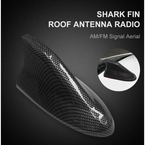 Universal Shark Fin Antenna Radio AM/FM Carbon ABS Fiber Shark Fin Roof Antenna Cable Waterproof with Adhesive Car Styling