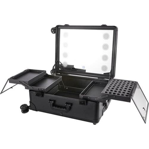 21 inch tempered mirror 8 lights professional trolley LED dimming mirror detachable universal wheel professional cosmetic case