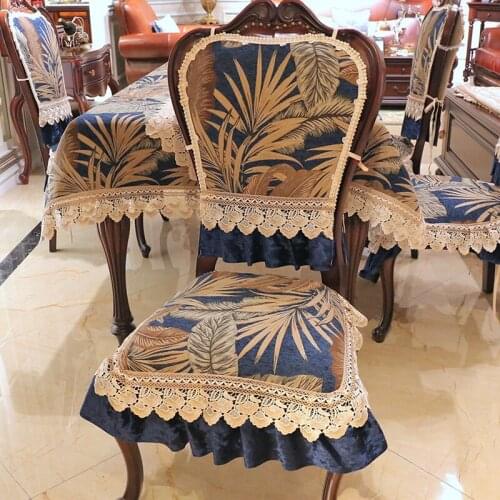 Jacquard Fabric Chair Cover Luxury Retro Lace Dining Chair Cushion Chair Back Cover Home Decoration Creative Non-slip Seat Cover