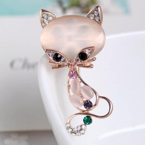 New Fashion Gold Filled Multicolor Opal Stone Fox Shaped Brooches Womens Fashion Cute Animal Pin Brooch Jewelry
