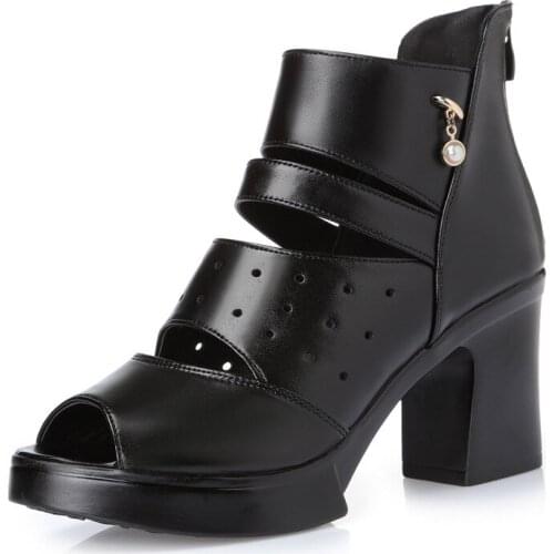 Promotion 2020 New ClassicTop Cowhide Women Summer Sandals High Heeled Sandals Elegant Fashion Sandals Women Leather Sandals