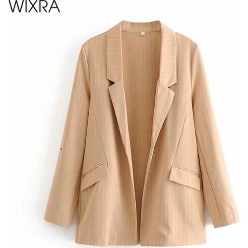 Wixra Womens Blazer Jacket Spring Autumn Casual Striped Button Streetwear Long Sleeve Coat 2020 Outerwear