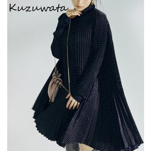 Kuzuwata 2021 Spring Autumn Women Robe Temperament French Vestidos O Neck Dot Long Sleeved Loose Waist Knee Length Dresses