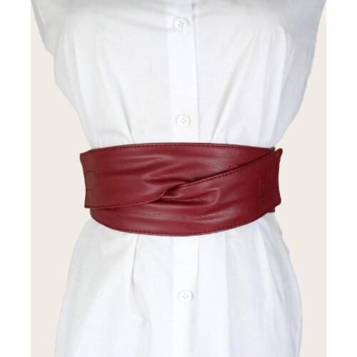 Womens versatile dress waist fashion Velcro belt coat with decorative wide waist seal wine red belt