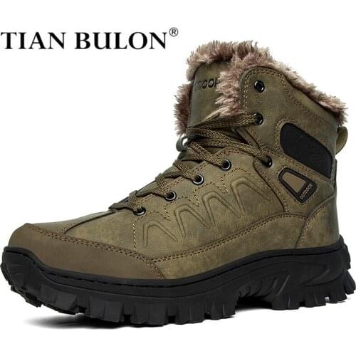 Winter Warm Hikking Boots Men Waterproof Plush Snow Boots Leather Mens Military Combat Ankle Boots Outdoor Men Climbing Boots