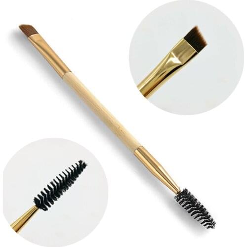 1PCS Double Ended Eyebrow Brushes Comb Wood Handle Eye Brow Makeup Flat Angled Brush Cosmetic Tools