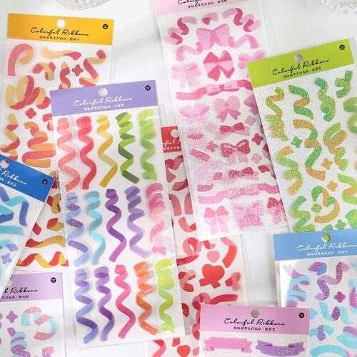 1 pcs Colorful ribbon laser Decorative PVC Stickers Scrapbooking Stick Label diy Diary Album stationery Sticker Accessories