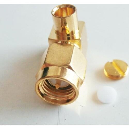 1X Pcs High-quality RF Connector SMA Male jack 90 Degree Right Angle Solder for semi-rigid RG402 0.141" cable Brass GOLD Plated
