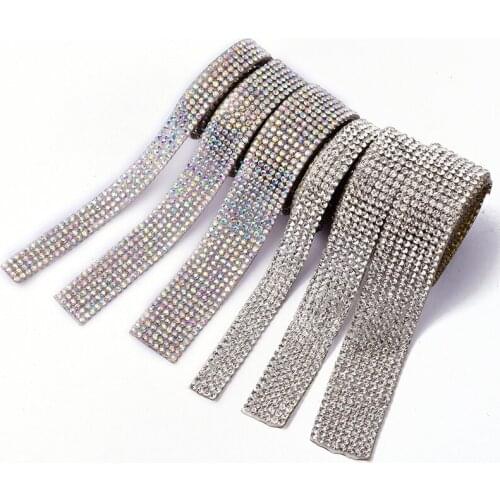 1 Yard Wide Crystal Rhinestone Trim Sew Diamond Appliques Tape Iron Glue on Hot Fix Rhinestones DIY Wedding Dress Accessories