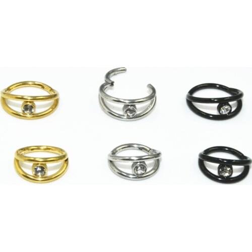 10pcs/Lot 316L Surgical Steel Gems Seamless Hinged Segment Ring 16Gx8/10mm Clicker Ear Lobe Cartilage Nose Hoop Septum Gems NEW