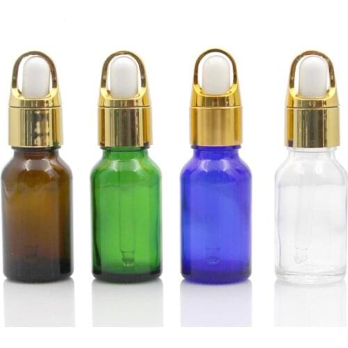 15ml clear/transparent Glass Essential Oil Bottle With aluminum basket shiny gold dropper cap LX9454