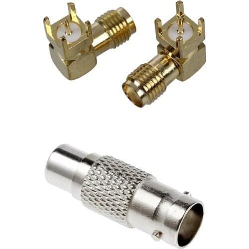 2 Pcs SMA Female Jack Panel Mount PCB Solder Connectors Gold Tone & 1x Silver BNC (Female) to RCA (Female) Adapter