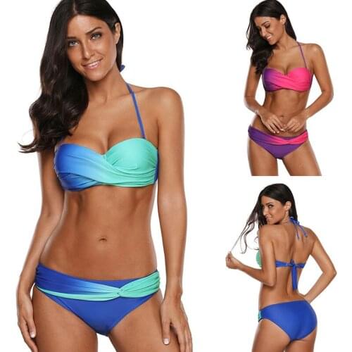 2pcs Sexy Bikini Women Swimwear Gradually Changing Color Push Up Bathing Suit Bathing Swimming Wear Halter Hot Monokini Swimsui