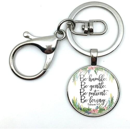 2018/Fashion Style Ephesians 4 2 Be humble Be gentle Be patient with love Floral pattern glass pendant Keychain