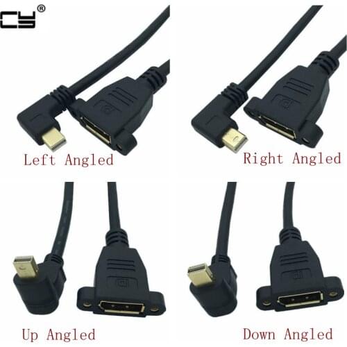 90 Degree Up & Down & Left & Right Angled Thunderbolt Mini DisplayPort Male to DisplayPort Female with panel mount screw holes