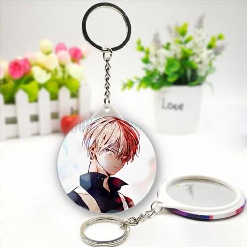Anime My Hero Academia Keychain Todoroki Shoto Keyring with Makeup Mirrors for Backpack/Bag Accessories or Collection