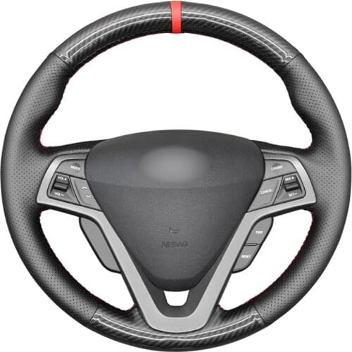 Black Carbon Fiber Leather Red Marker Car Steering Wheel Cover for Hyundai Veloster 2011 2013 2012 2014 2015 2016 2017