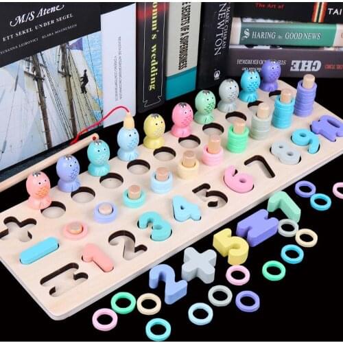 Wooden Montessori Toys Count Arithmetic Magnetic Fishing Game Baby Early Education Teaching Aids Math Toy For Children gift