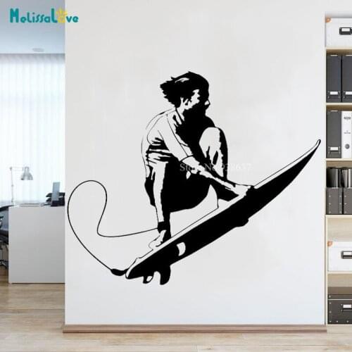 Surf Windsurfer Sea Palm Shark Gift Sea Boy Wall Decals Surfing Sports Decals Surfboard Removable Murals BB235