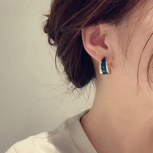Elegant Fashion Temperament C Word Drop Oil Earring Simple Retro Blue Earring Trendy Ins Wind Women Earrings