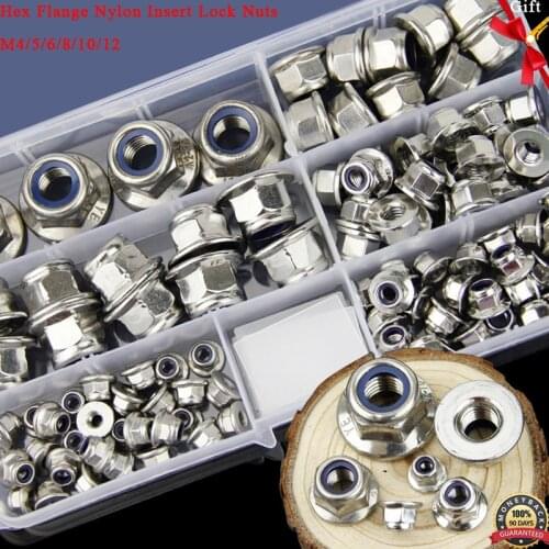 Stainless Steel DIN 6926 Hex Flange Nylon Insert Lock Nuts Nylon Insert Self-Locking Nuts Locknuts Assortme M5 M6 M8 M10 M12