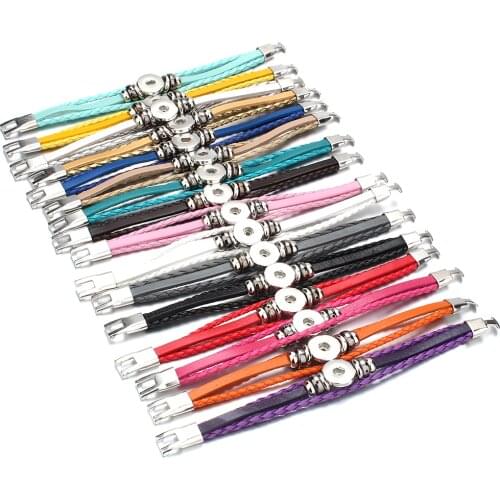 Hot Sale Snap Button Bracelet Bangle Snap Leather Bracelet Retro Handmade Braided Leather Bracelet fit 18MM Snap buttons jewelry