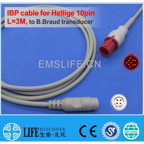 Hellige 10pin IBP cable for B.Braud disposable pressure transducer