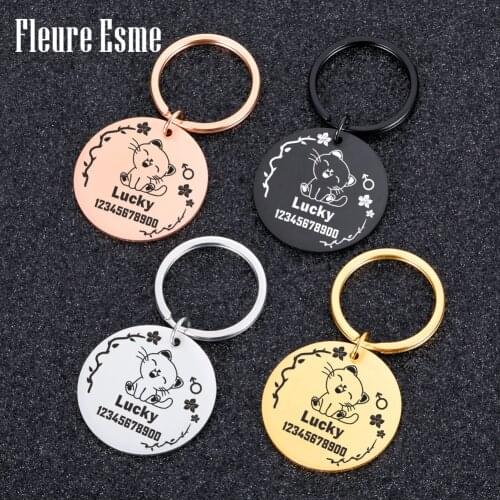 Engraved Cat Id Tag For Cats Nameplate Tags Personalized Keychain For Pets Name For Kitten Key Small Dog Collar Key Accessories