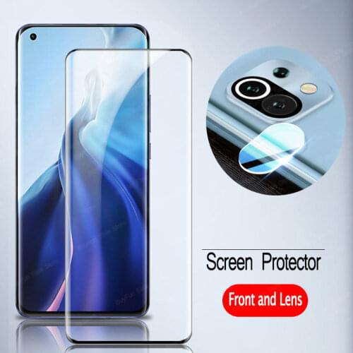 2 in 1 Full Glue Curved Tempered Glass On For Xiaomi 11 screen Protector Camera Film Xiami Xiomi mi11 Protective Glass