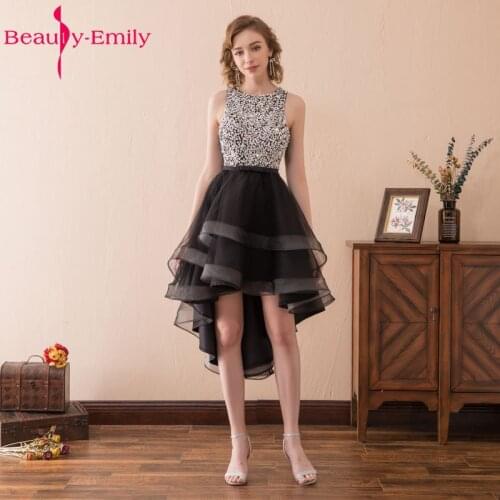 Beauty Emily Sexy Black Asymmetrical Cocktail Party Dresses 2020 Party Prom Dresses Sleeveless Backless Formal Occasion Dress