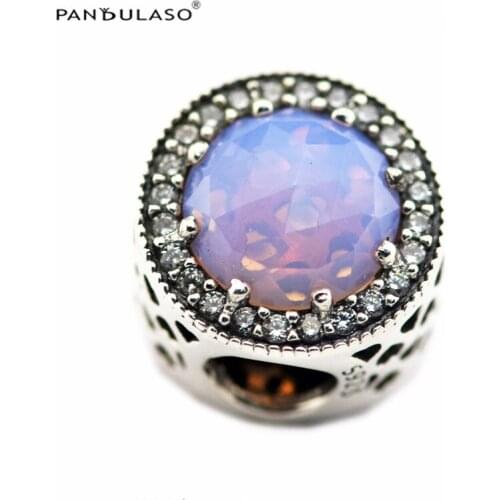 Top Selling 100% 925 Sterling Silver Beads Radiant Hearts Opalescent Pink Crystal Clear CZ Fits Silver Charm Bracelet For Women