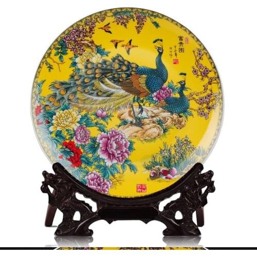 BEST business present - vintage handicraft FENG SHUI GOLDEN wealth honour porcelain plate Decor art