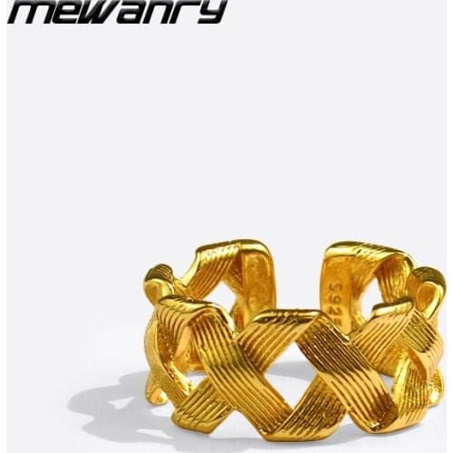 Mewanry 925 Sterling Silver Rings for Women Summer New Design Vintage Weave Hollow Trend Party Jewelry Couples Gifts Wholesale