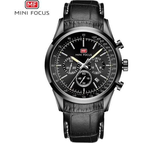 MINI FOCUS Top Brand Luxury Watch Men Waterproof Wrist Watches Mens Multi Function Quartz Watch Genuine Leather Strap Calendar