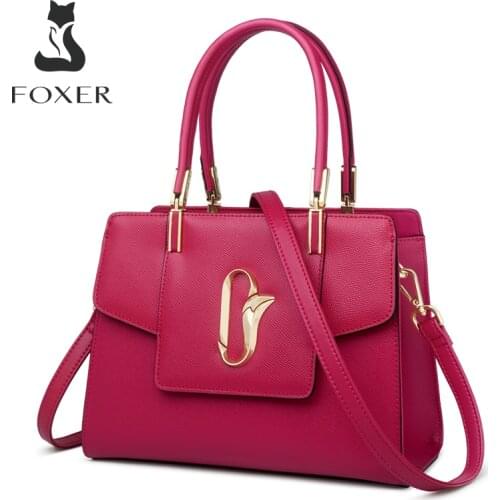 FOXER Fashion Lady Top Handle Bags Fall Winter Women Elegant Handbag Cow Leather Shoulder Bag Casual Purse Luxury Crossbody Bag