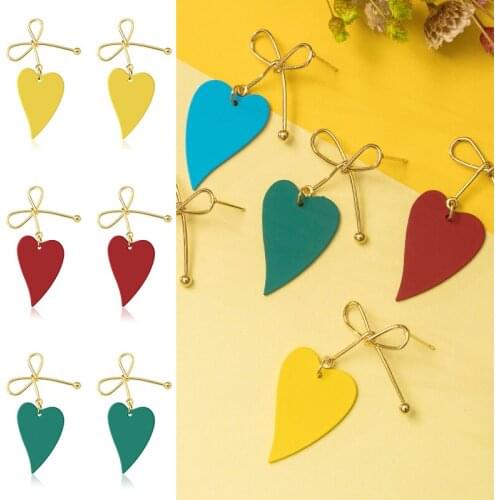 SHUANGR Fashion Metal bowknot heart Resin earrings femaleJewelry Cute Punk Tassel Statement Girl Earrings Brincos
