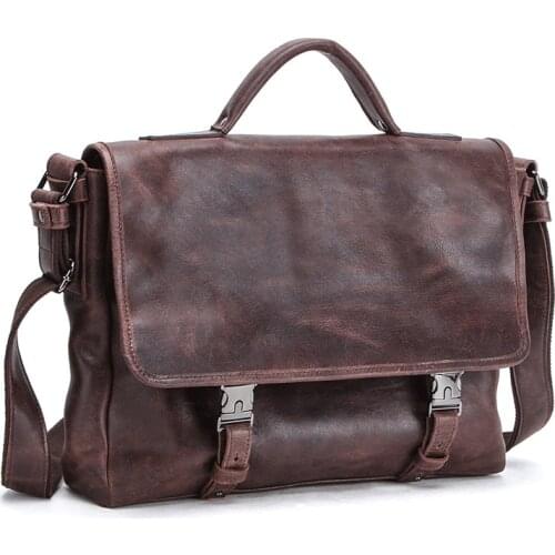 Genuine Leather Mens Briefcase Business Work Bag Leather Large Capacity Laptop Office Bag Travel Messenger Bag Men Shoulder Bag