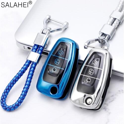TPU Soft Car Key Fold Case For Ford Focus 2 3 MK3 ST RS Ecosport Fuga Escape Fiesta Fold Fey 3 Button Auto Key Shell Accessories