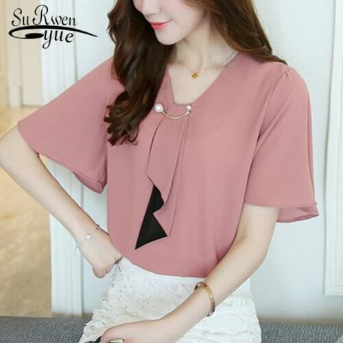 New Chiffon Women Blouse Shirts Fashion 2021 Short Sleeve Plus Size Feminine Tops V-neck Womens Clothing Blouse Blusas D560 30
