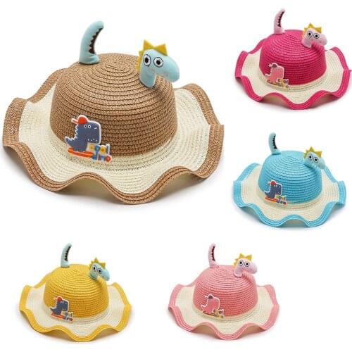 2021 Summer Sun Hat Outdoor Sunscreen Baby Sun Hat Cute Cartoon Dinosaur Bucket Hat Panama Hat Children Fisherman Hat