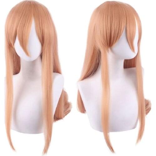 Chainsaw Man power Cosplay Wig 80 cm Long orange Synthetic Hair Anime Wig Halloween Party wigs + wig cap